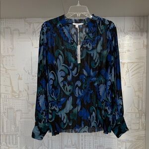 NEW with Tags - Chico's Blue and Teal Floral Pleated Blouse